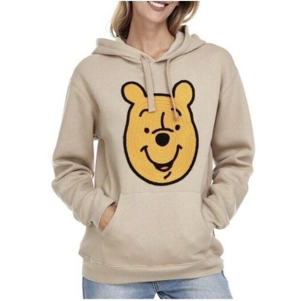 Disney Hoodie Winnie the Pooh Pullover Sweatshirt Crochet Patch Face Womens M